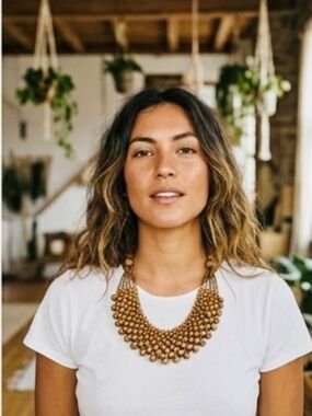 Statement Necklace Weaved Wooden Beads Adjustable Rope Bib length to 32” longest